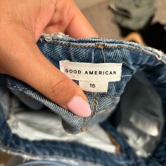 GOOD AMERICAN Blue Zippered Vintage Ripped Ankle Straight Leg Jean- Size 33 (15) - Picture 7 of 8